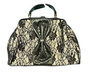 Jessica Simpson Silver with Black Lace and Crocodile Alligator Bow Doctor Bag